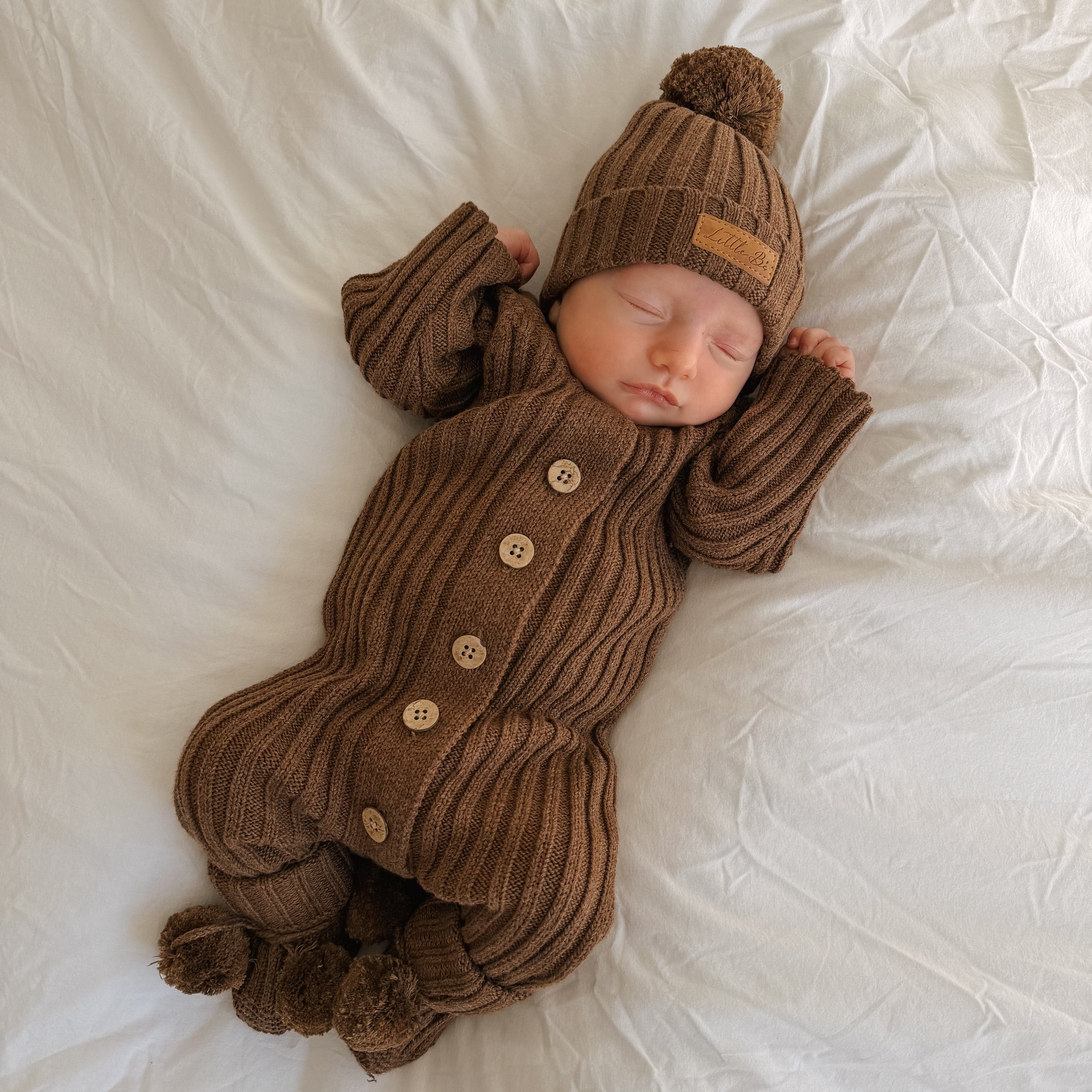 Knitted Cotton Ribbed Beanie - Chocolate