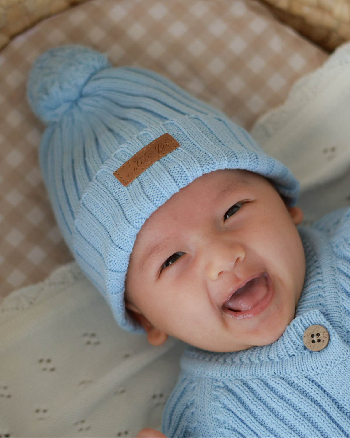 Knitted Cotton Ribbed Romper - Blue