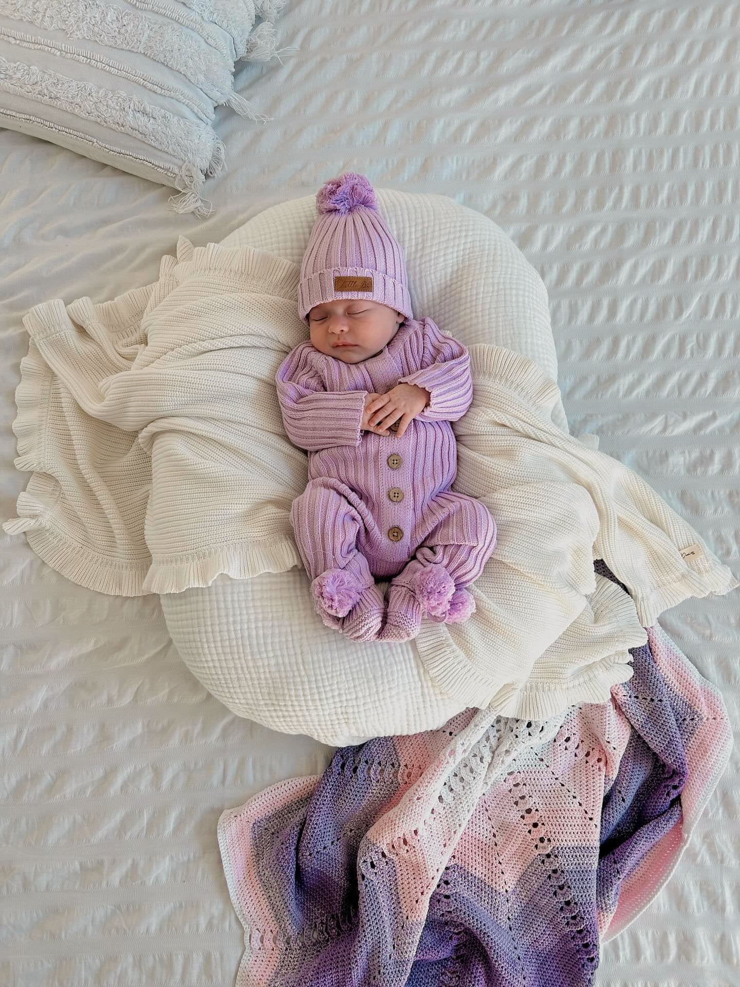 Knitted Newborn Booties Purple