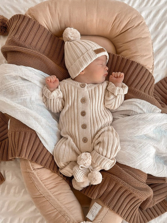 Knitted Newborn Romper Honey Milk