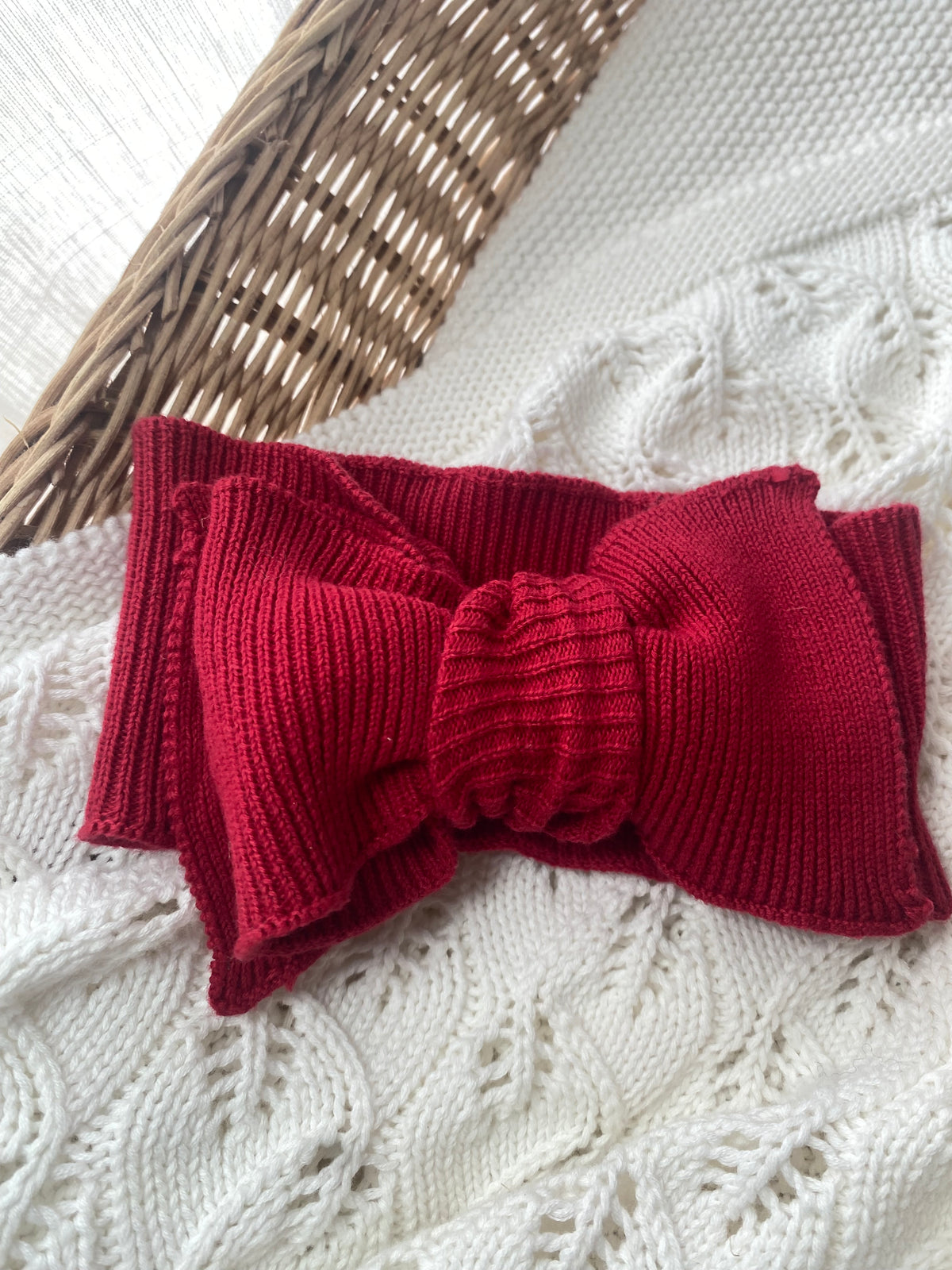 Knitted Cotton Fine Rib Bow - Red