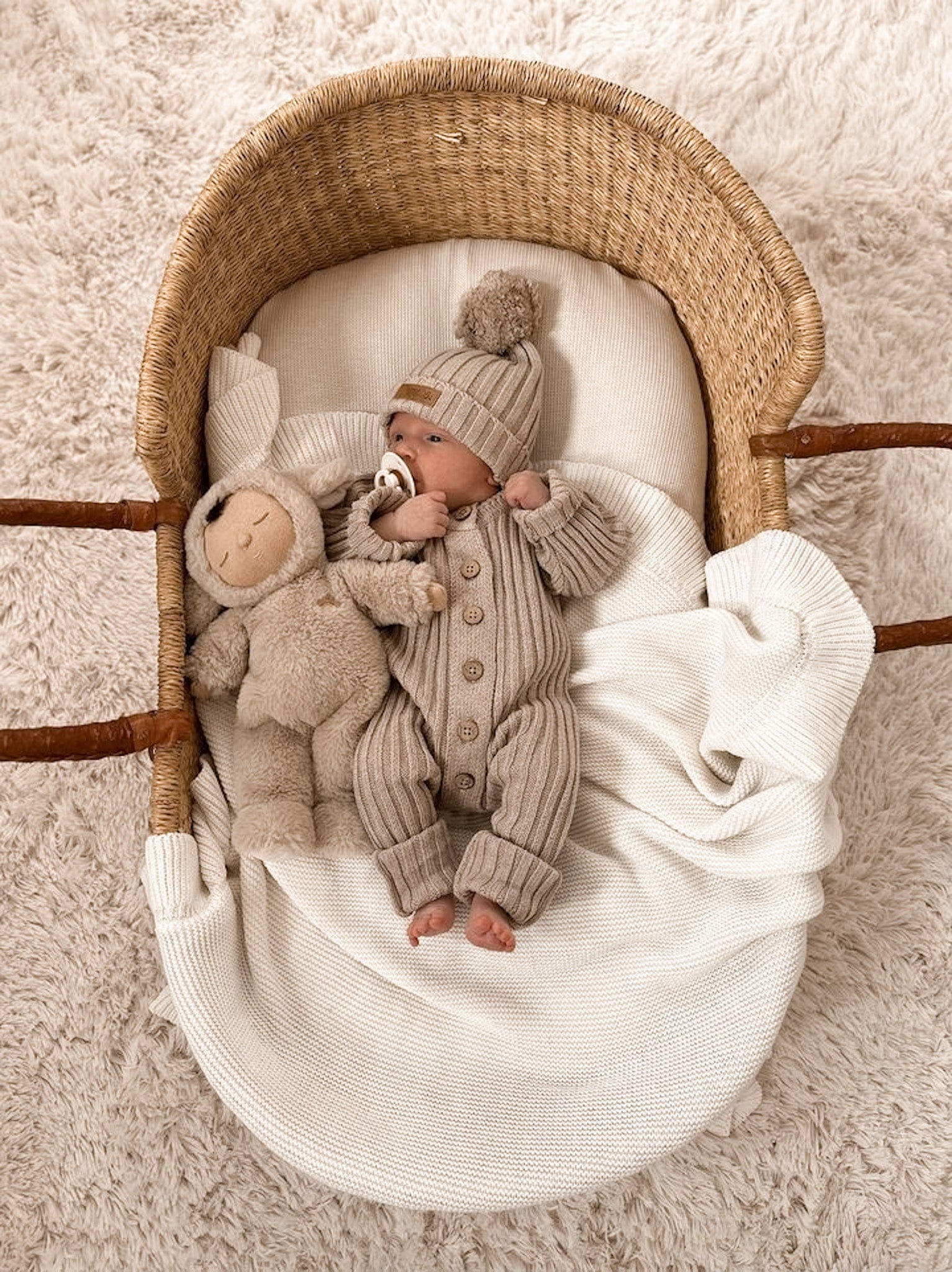 Knitted Cotton Ribbed Beanie - Oak