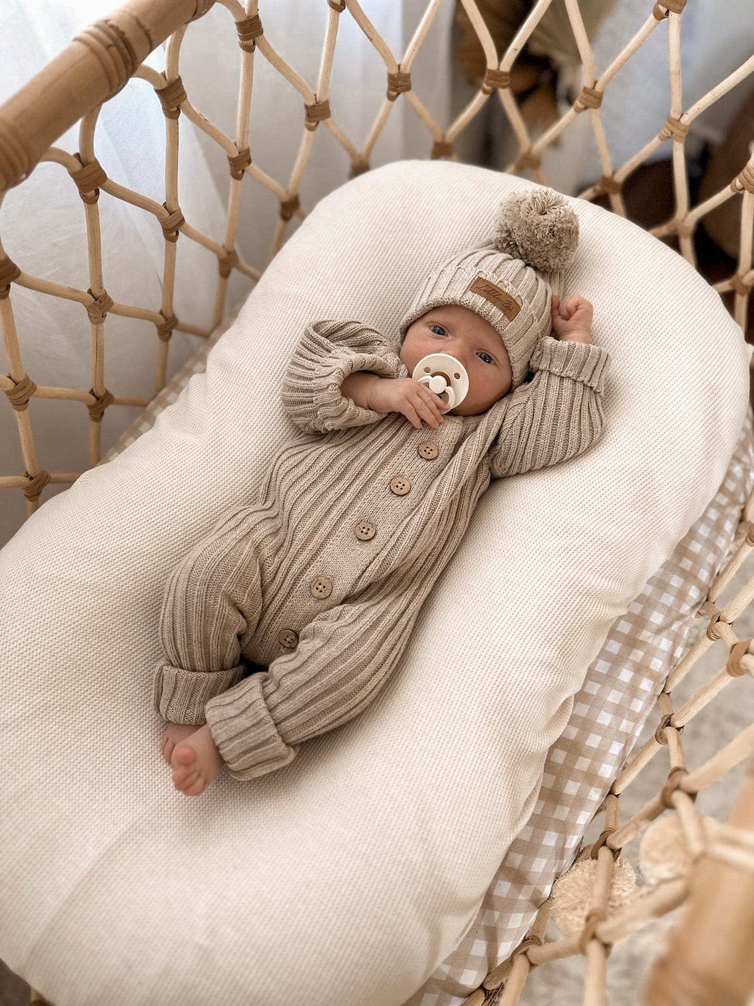 Knitted Cotton Ribbed Beanie - Oak