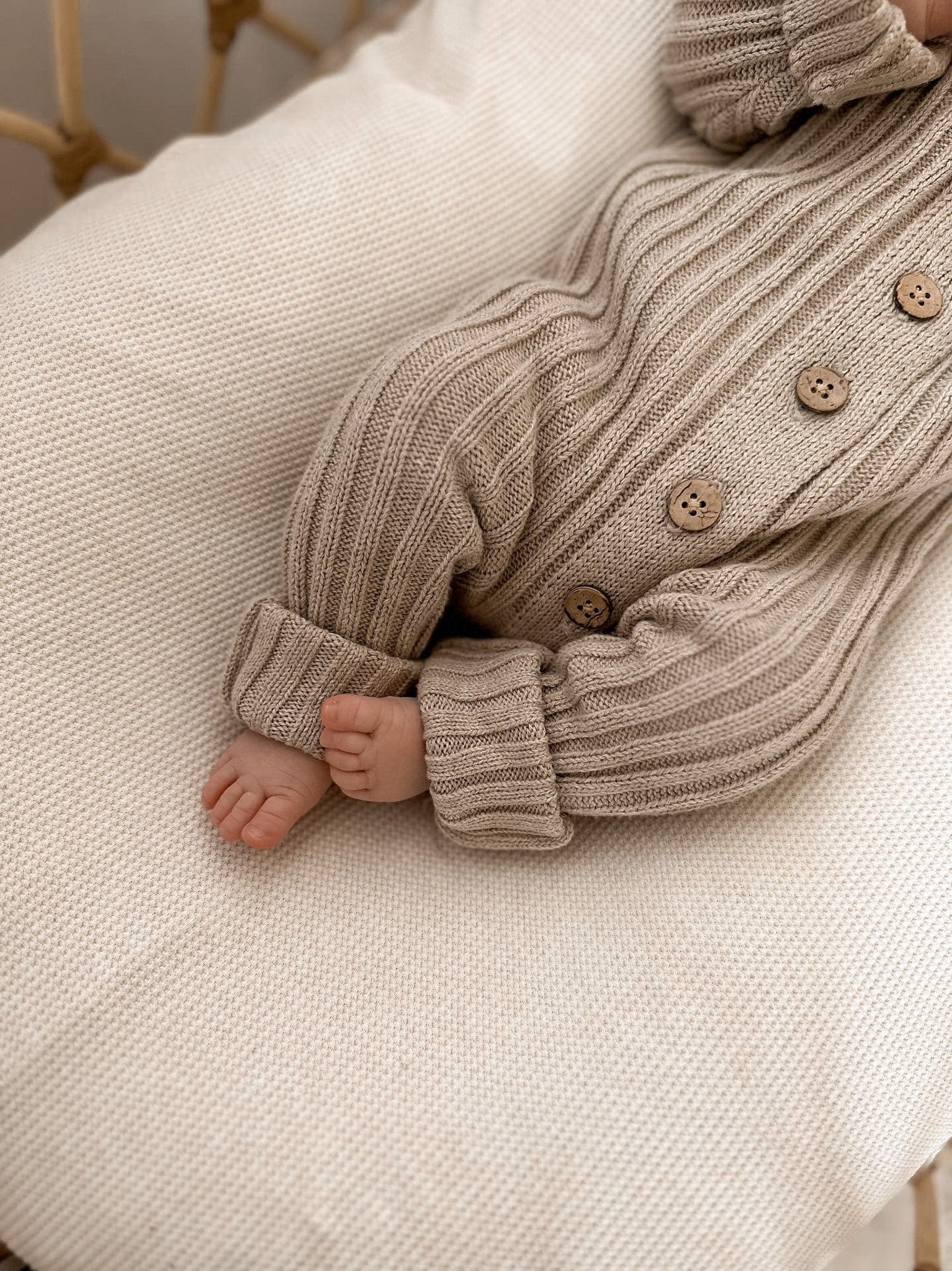 Knitted Cotton Ribbed Romper - Oak