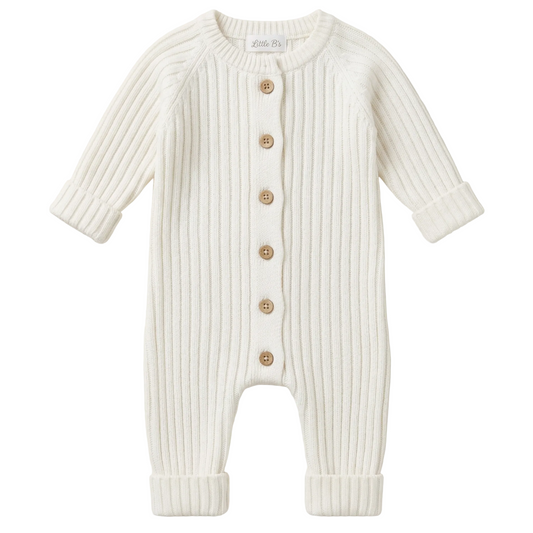 Knitted Cotton Ribbed Romper - Milk
