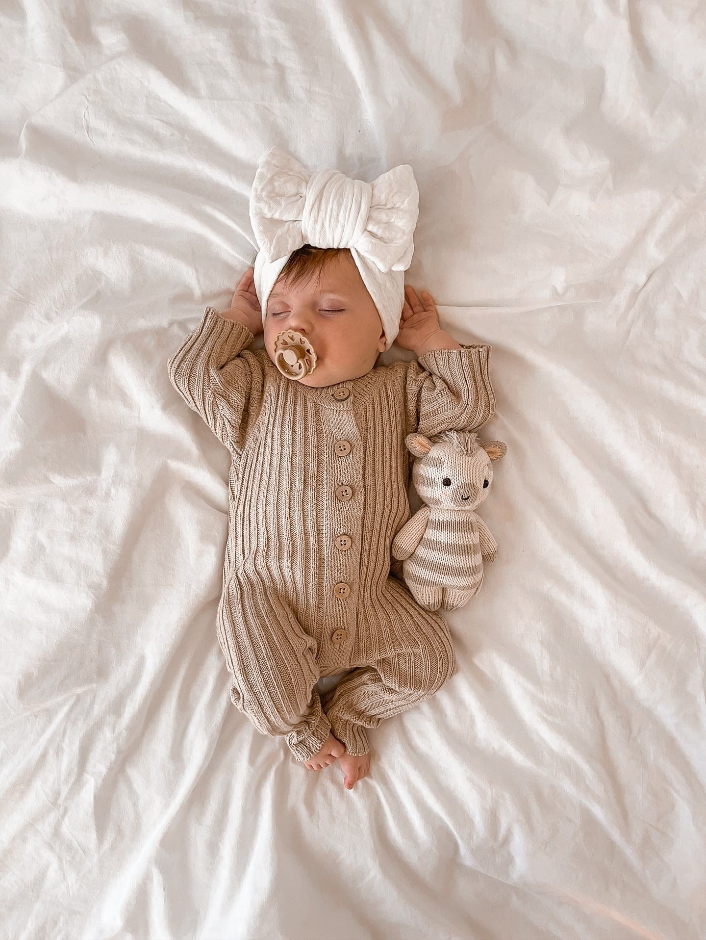 Knitted Cotton Ribbed Romper - Oak