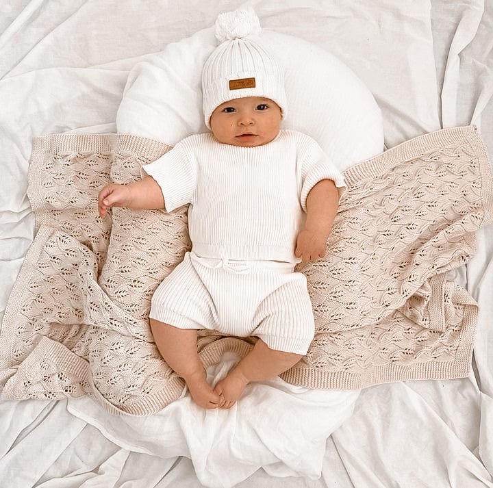 Knitted Newborn Shirt Shorts Outfit - Milk