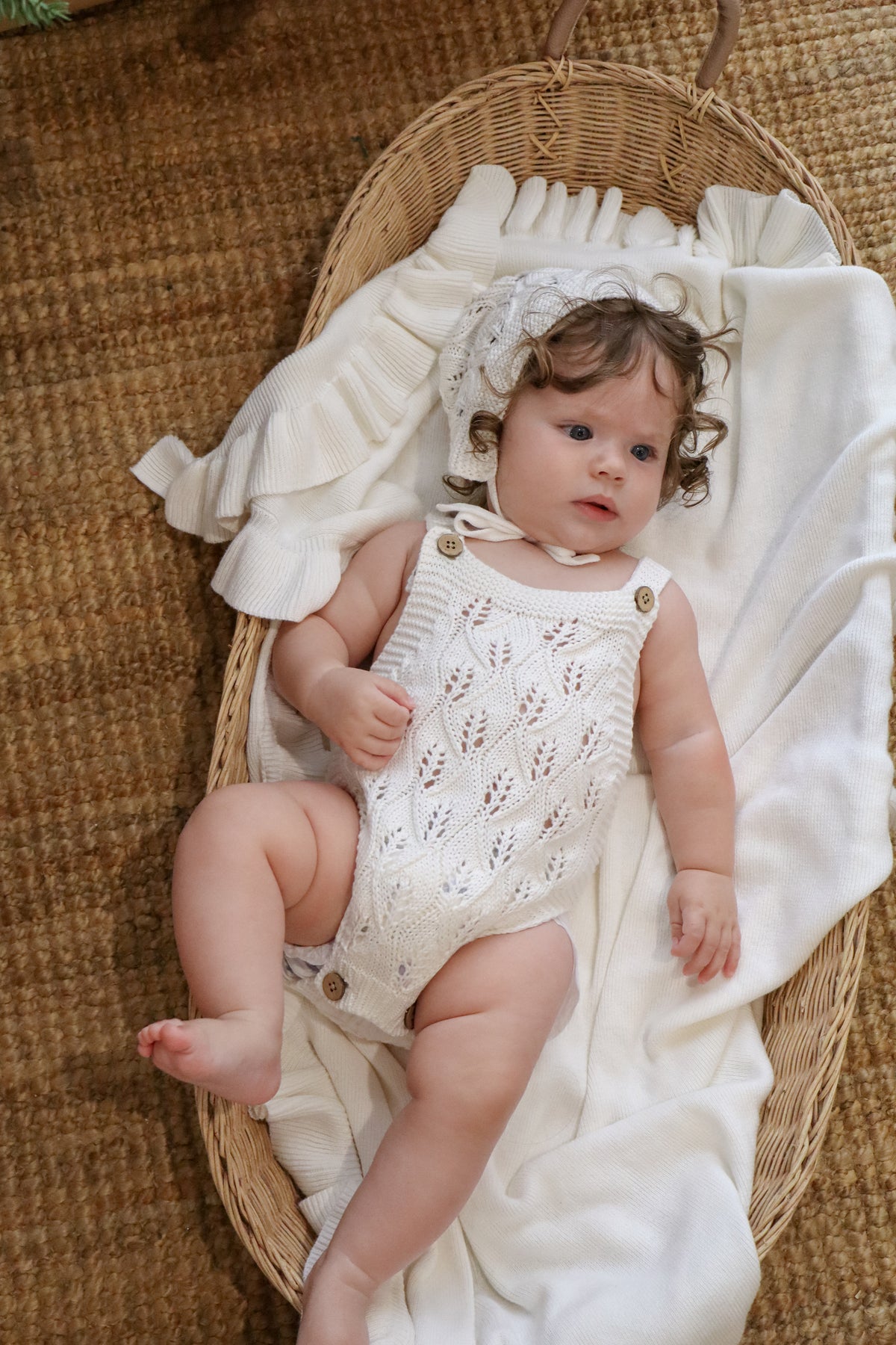 Knitted Cotton Woodlands Bonnet - Milk
