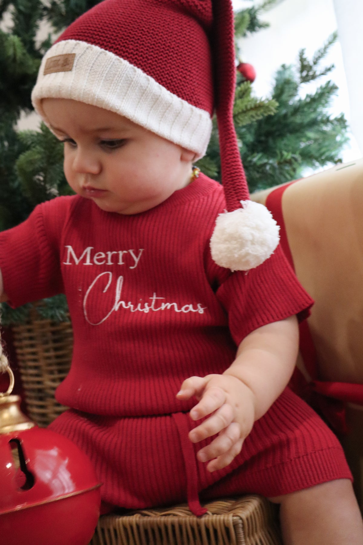 My First Christmas - Fine Rib Shirt and Shorts Set - Red