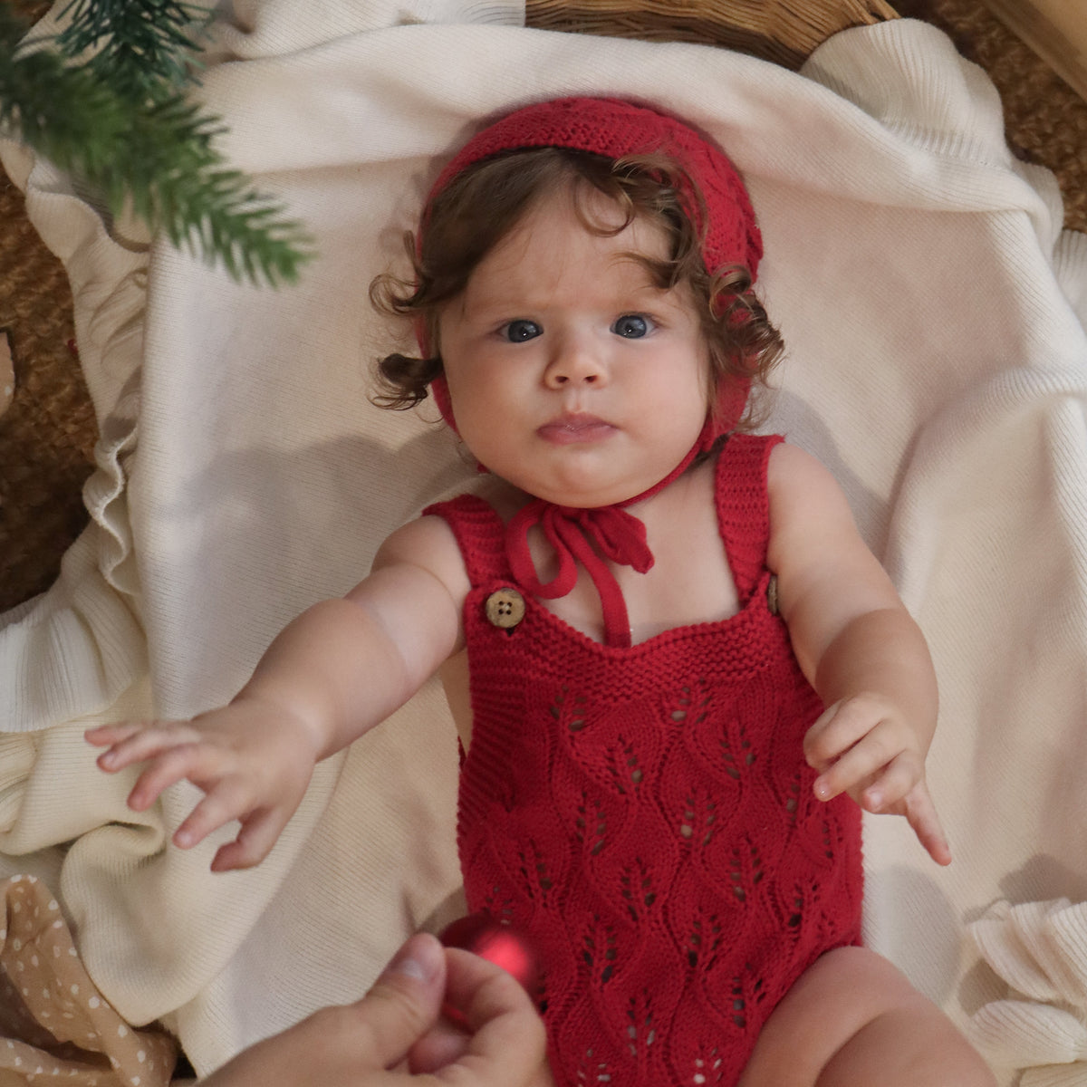 Knitted Cotton Sleeveless Woodlands Romper - Red