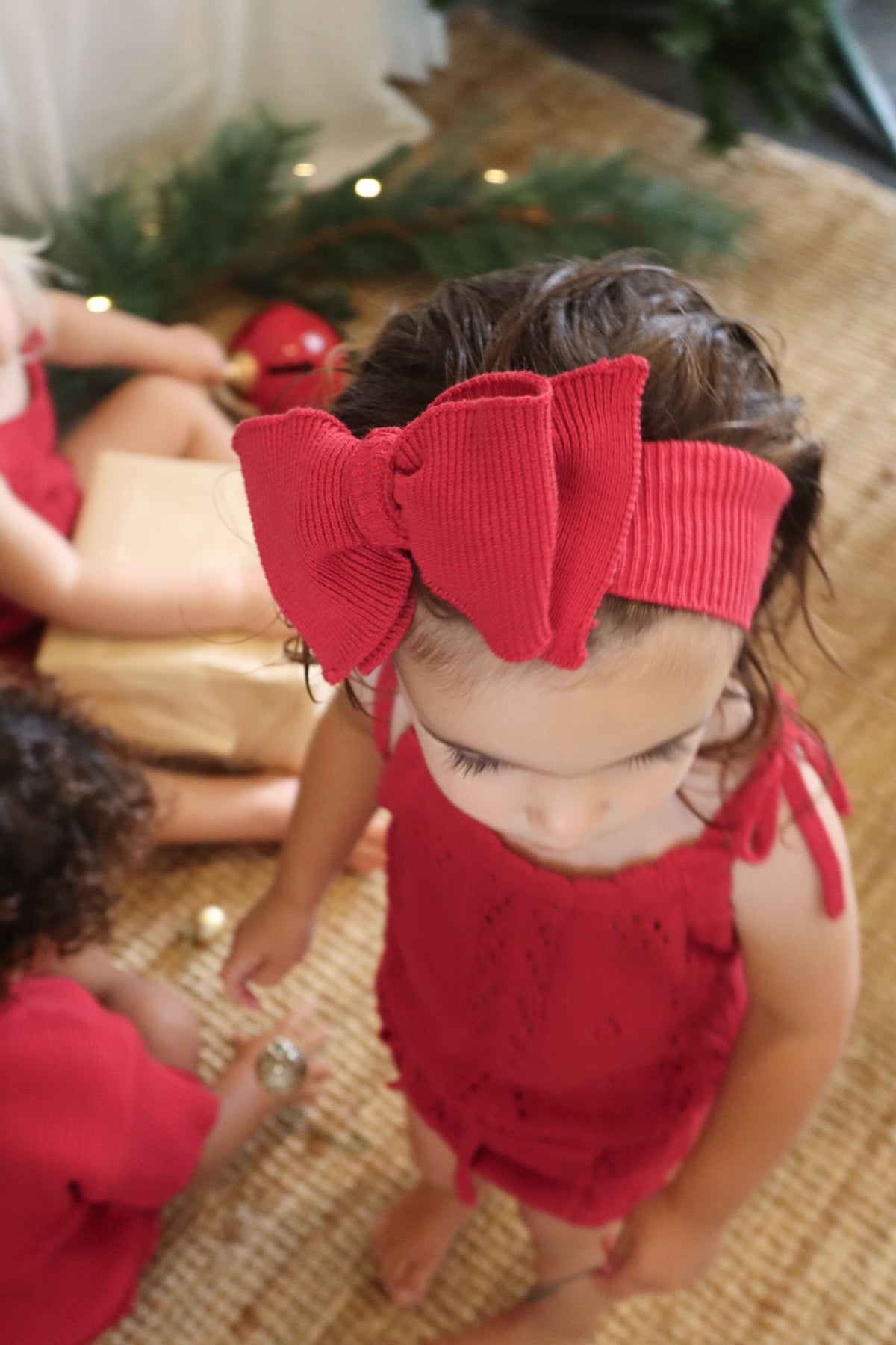 Knitted Cotton Fine Rib Bow - Red