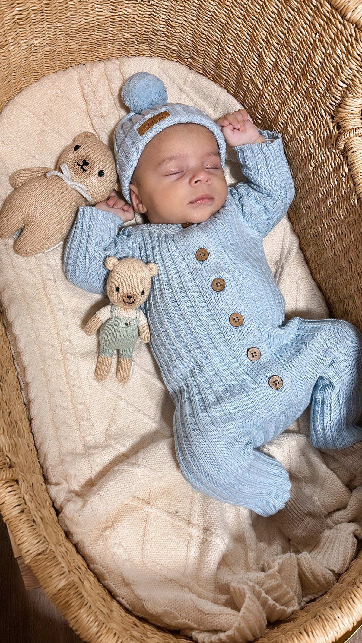 Knitted Cotton Ribbed Romper - Blue