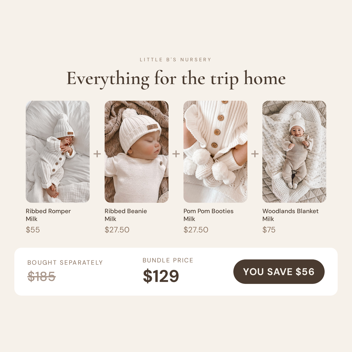 Milk Hospital Bag Set | Romper, Beanie, Booties & Blanket - bundle contents and savings