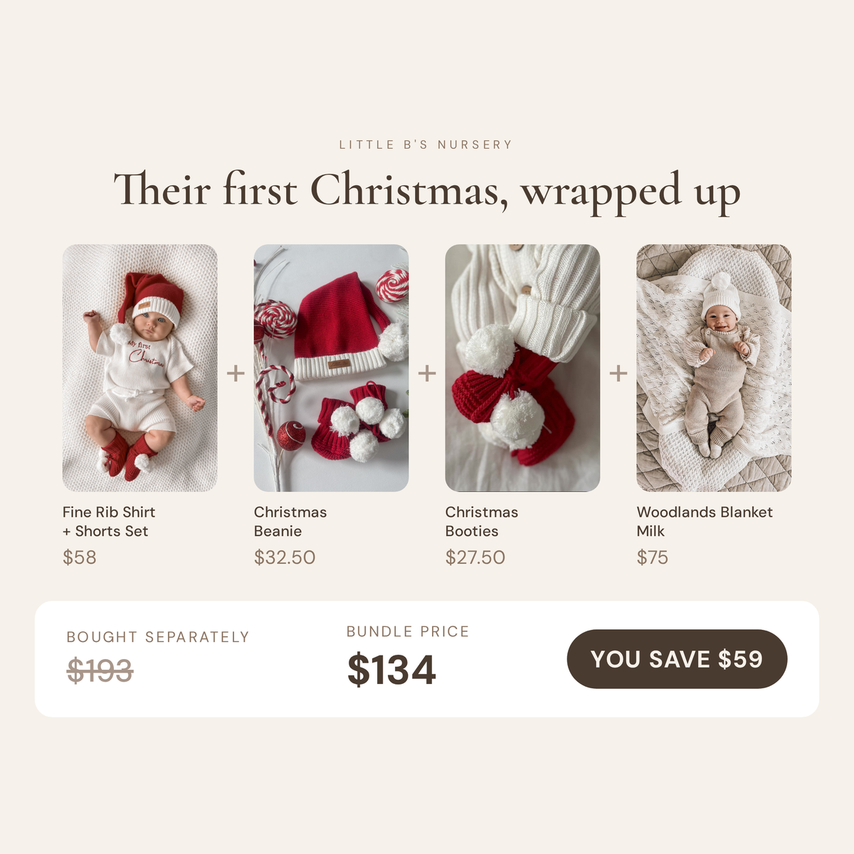 First Christmas Gift Set | Shirt & Shorts, Beanie, Booties & Blanket - bundle contents and savings