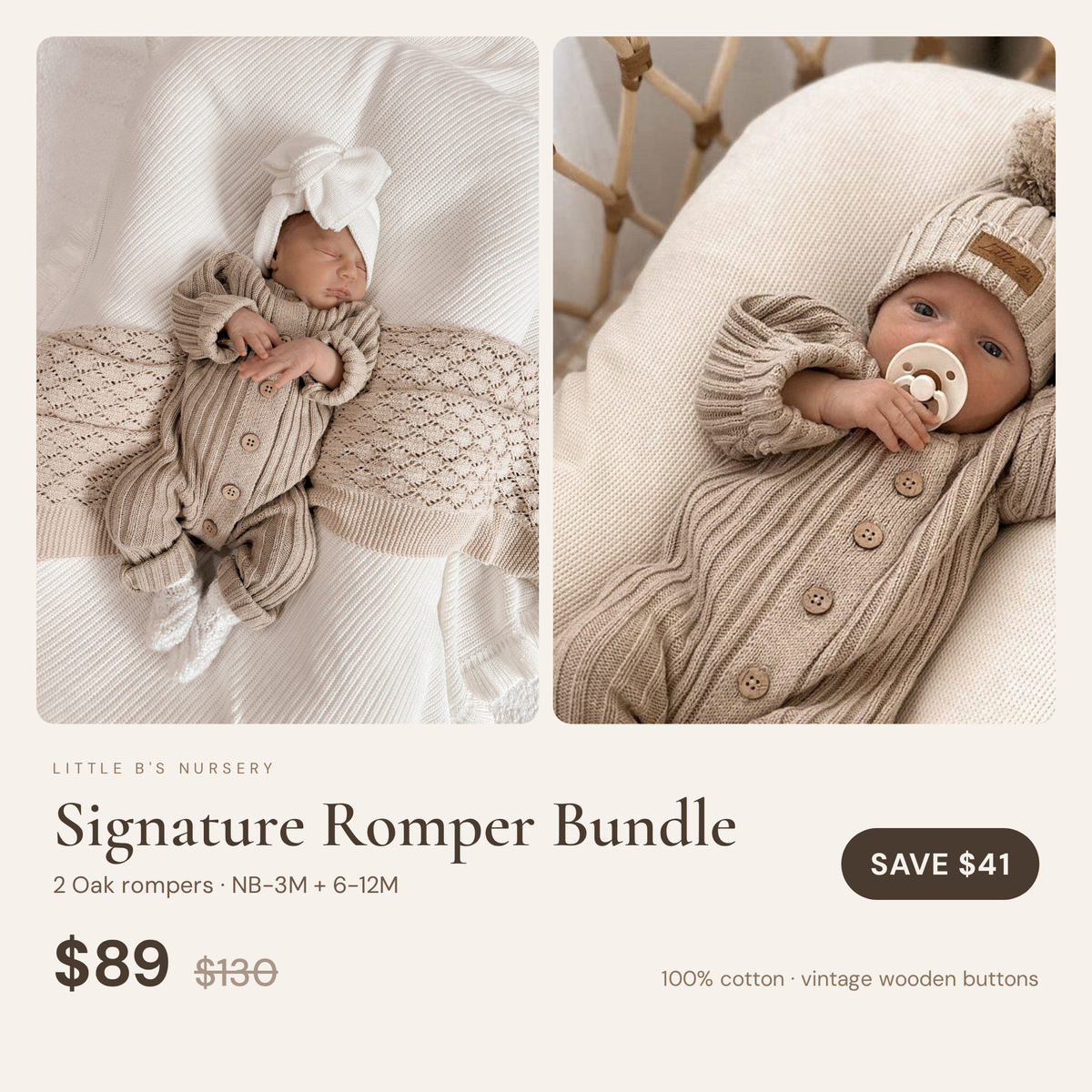 Oak Romper Duo | NB–3M + 6–12M - bundle overview