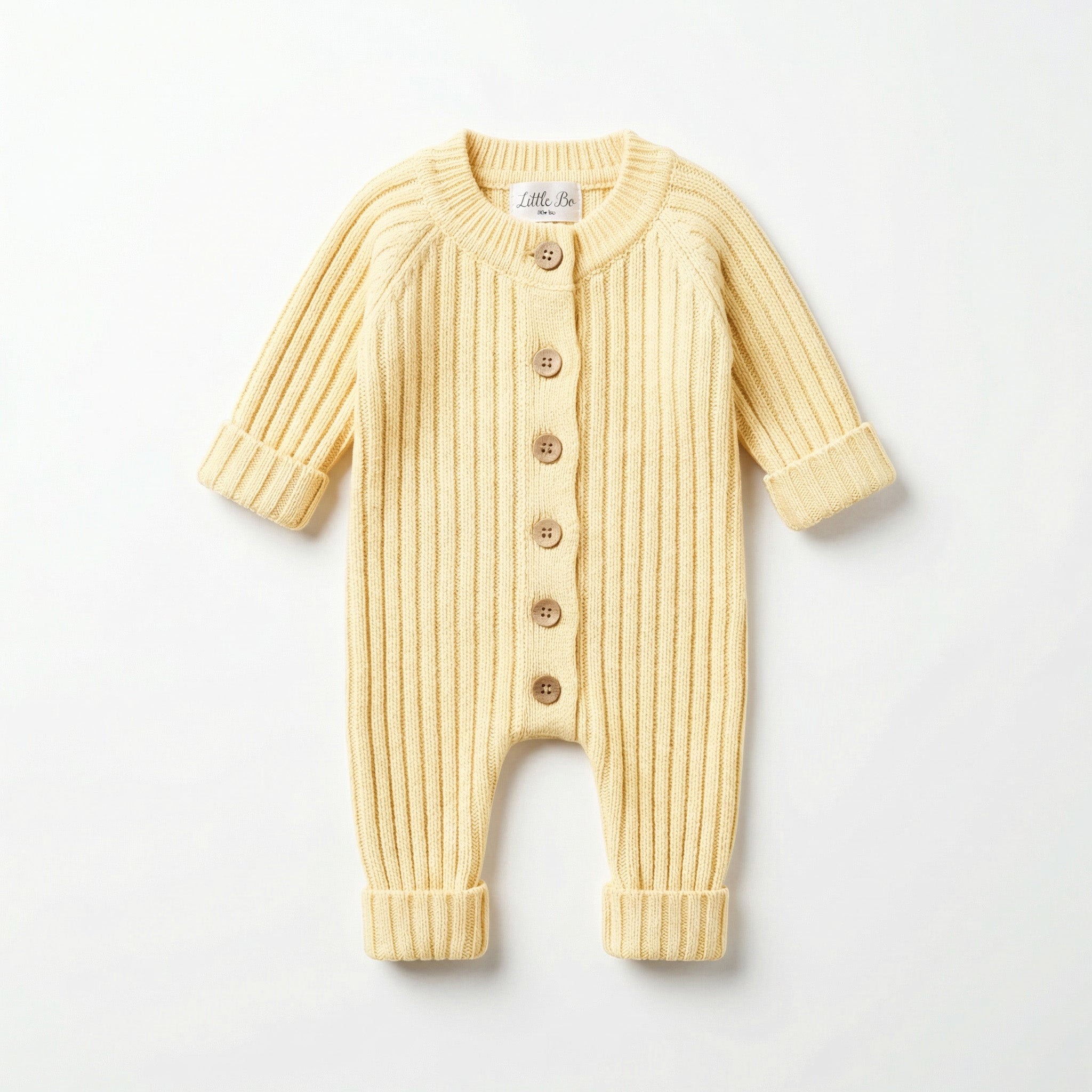 Knitted Cotton Ribbed Romper - Yellow