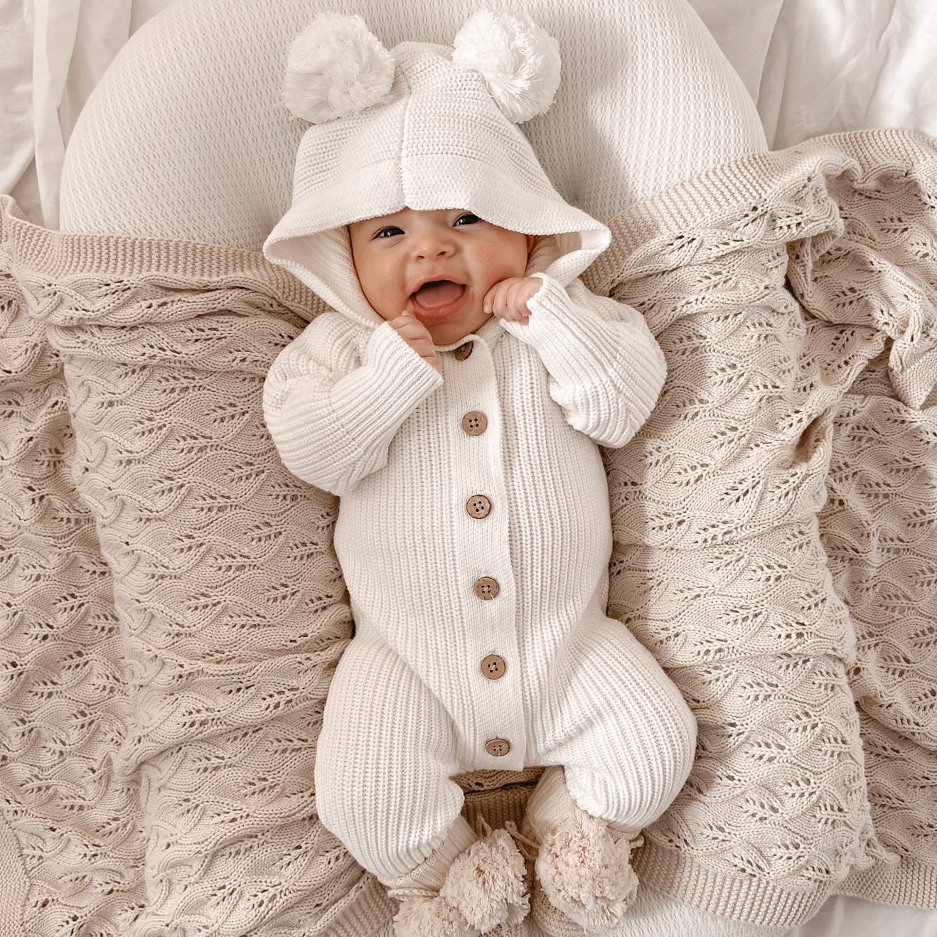 Knitted Cotton Woodlands Blanket - Honey Milk