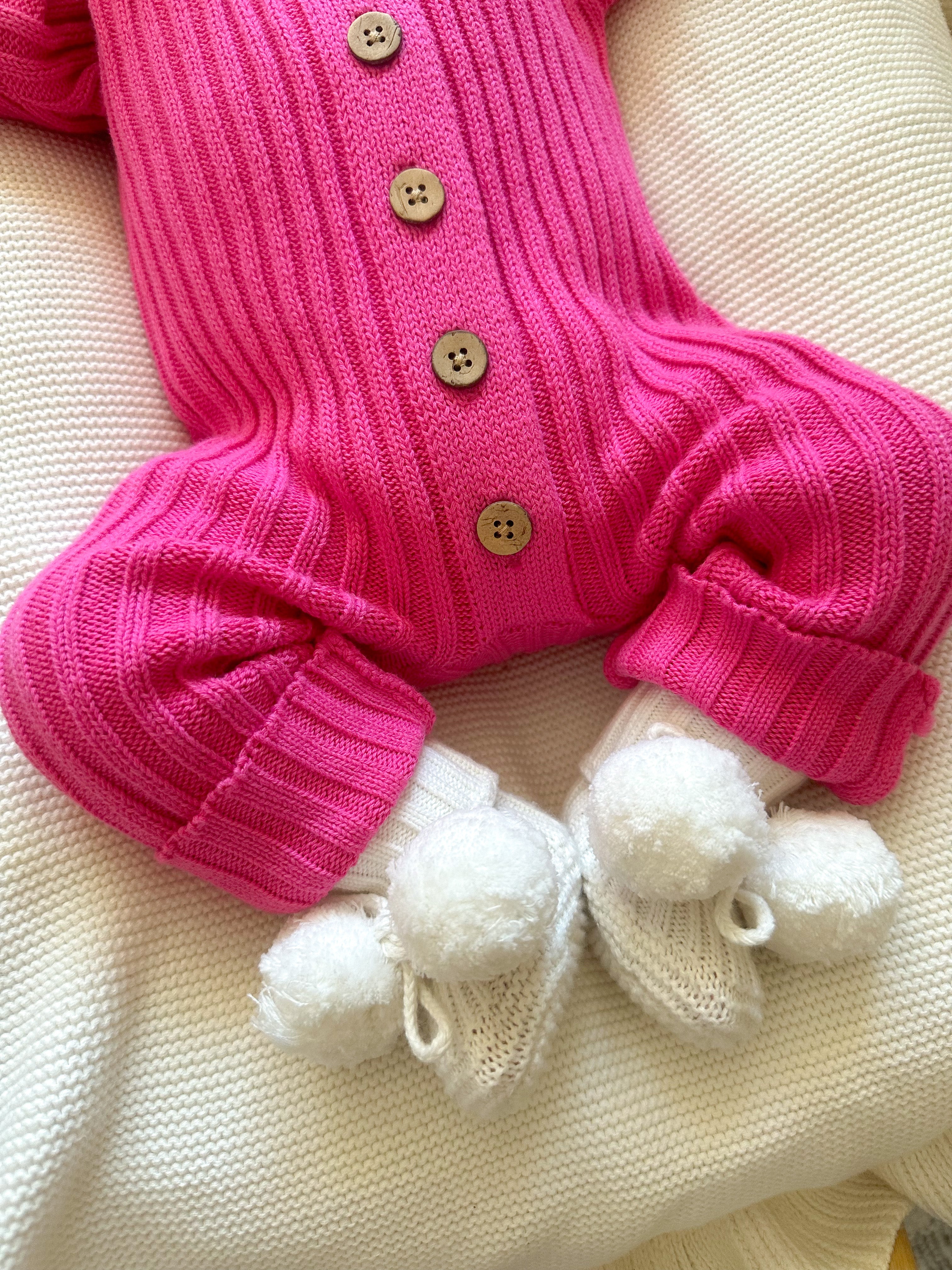 Knitted Pom Pom Booties - Milk