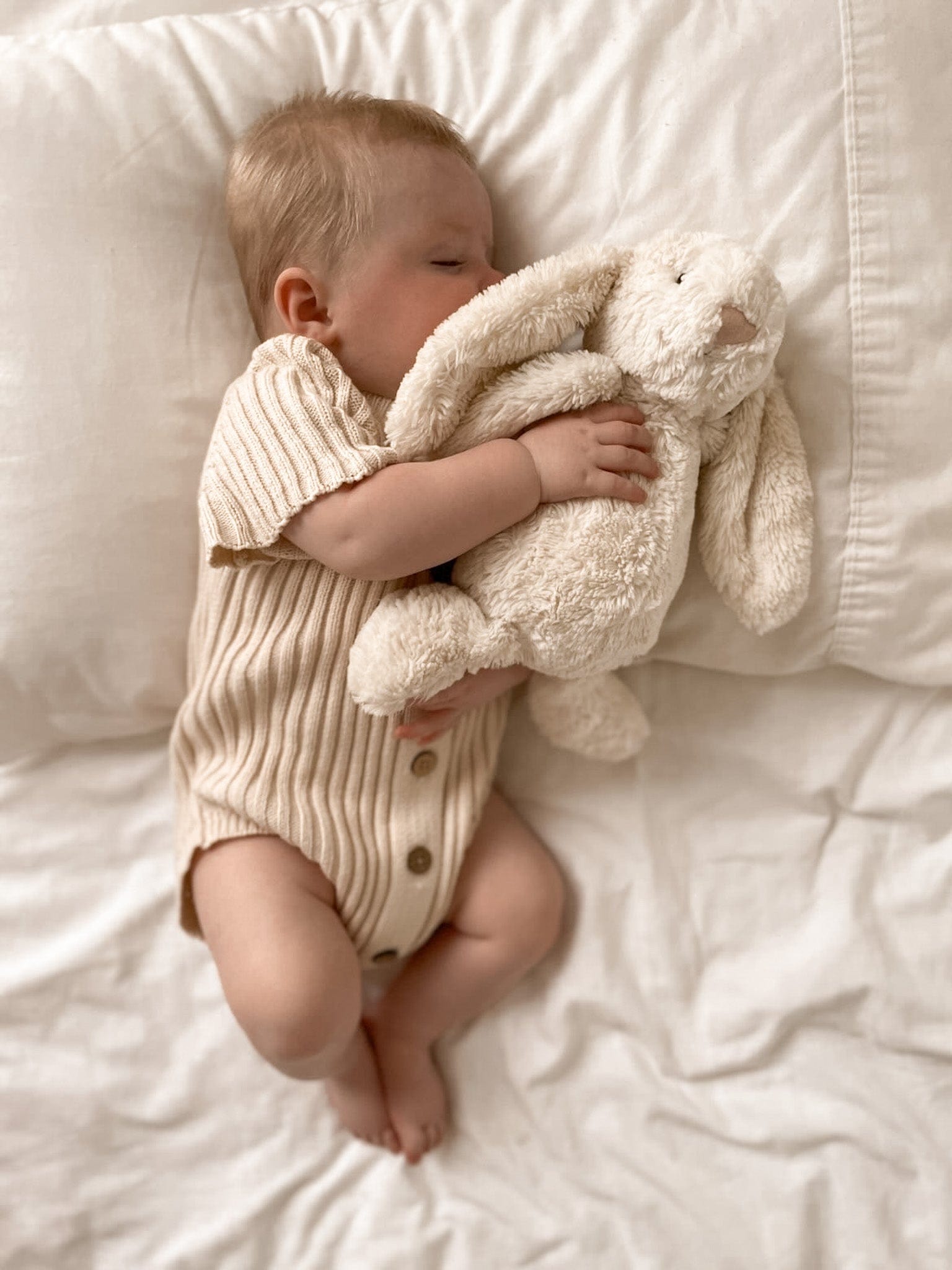 Knitted Cotton Short Ribbed Romper - Honey Milk