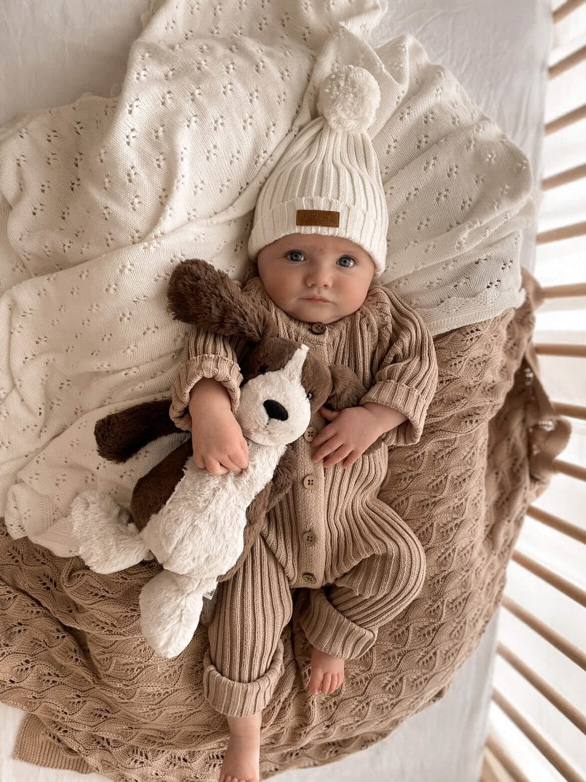 Knitted Cotton Ribbed Beanie - Milk
