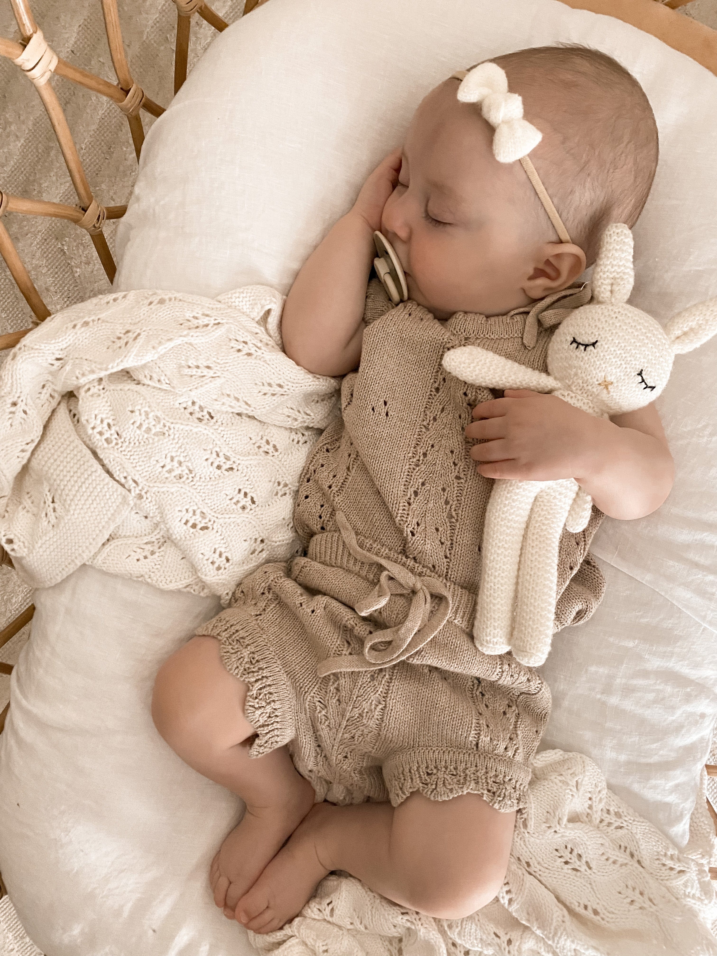 Knitted Cotton Pointelle Set - Oak