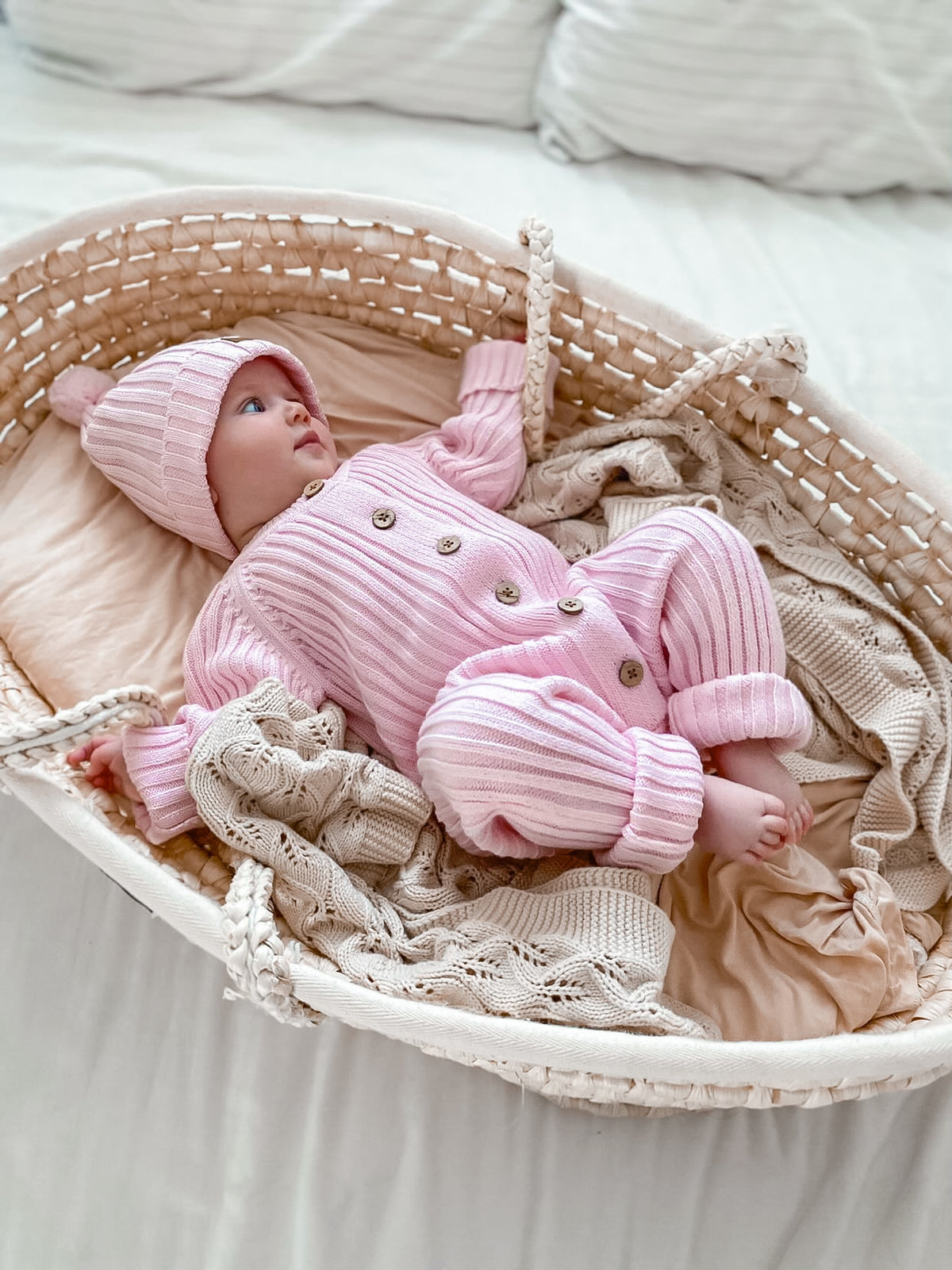 Knitted Cotton Ribbed Romper - Pink