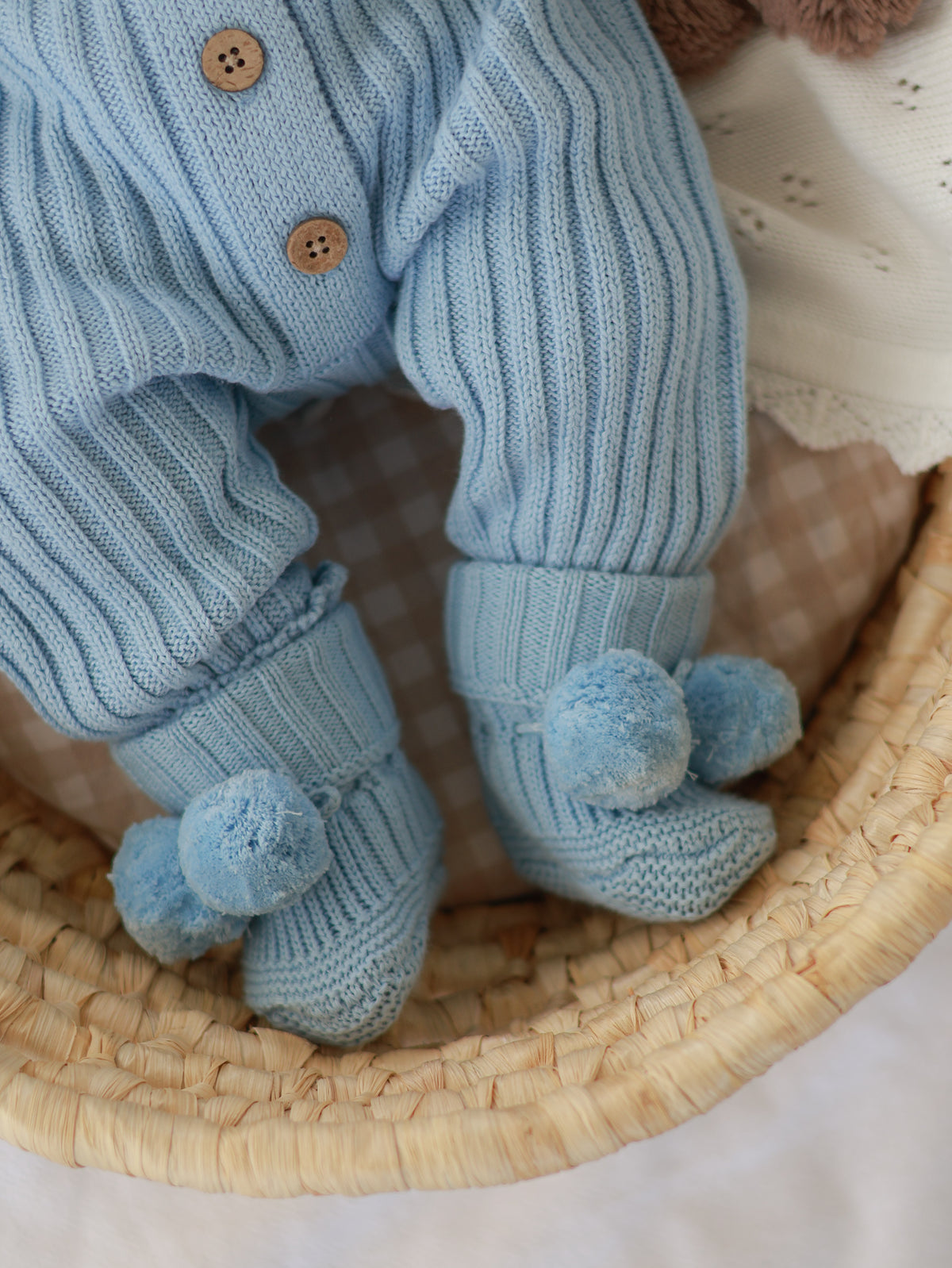 Knitted Cotton Ribbed Romper - Blue