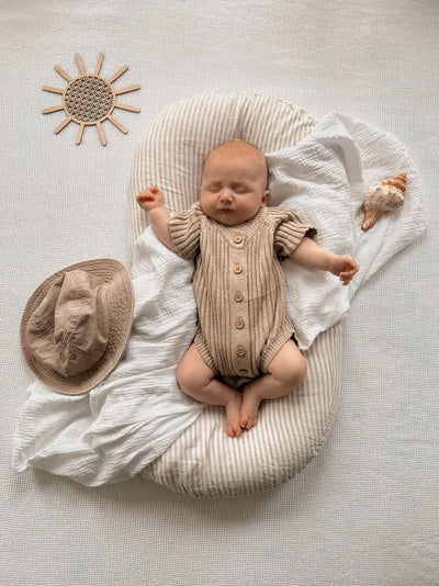 Knitted Cotton Short Ribbed Romper - Oak