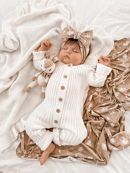 Knitted Cotton Ribbed Romper - Milk