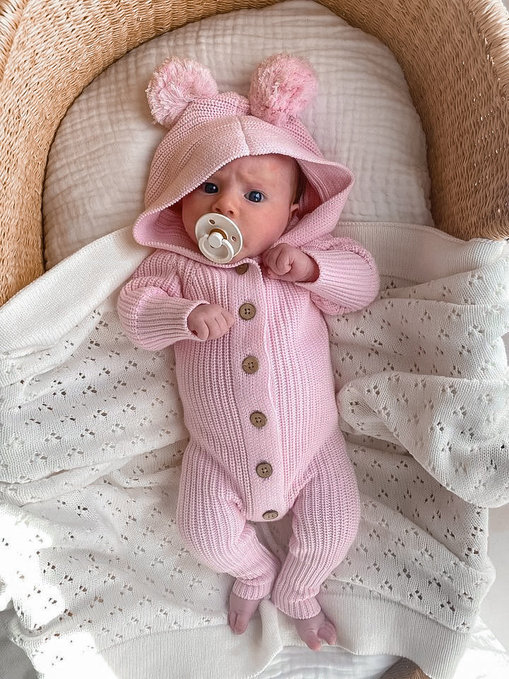 Knitted Cotton Classic Hoodie - Pink