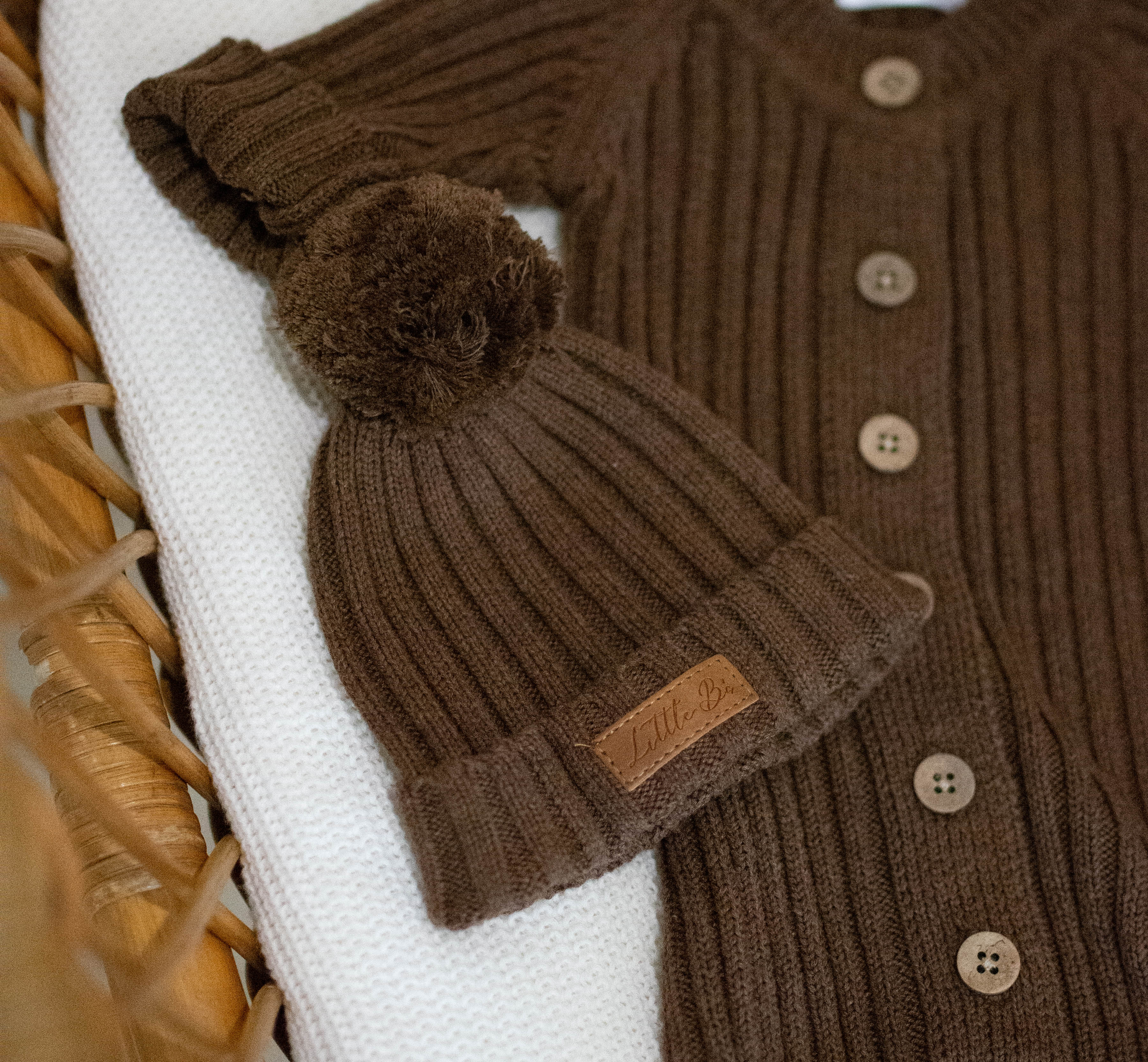 Knitted Cotton Ribbed Beanie - Chocolate