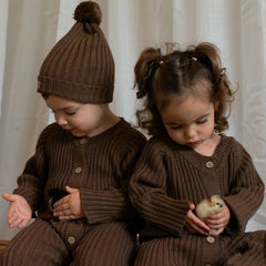 Knitted Cotton Ribbed Romper - Chocolate