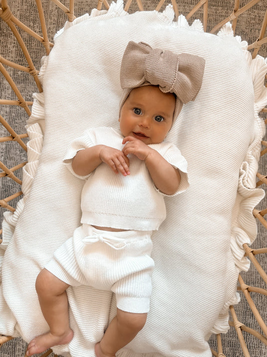 Knitted Newborn Shirt Shorts Outfit - Milk
