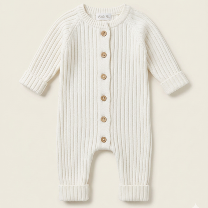 Knitted Cotton Ribbed Romper - Milk