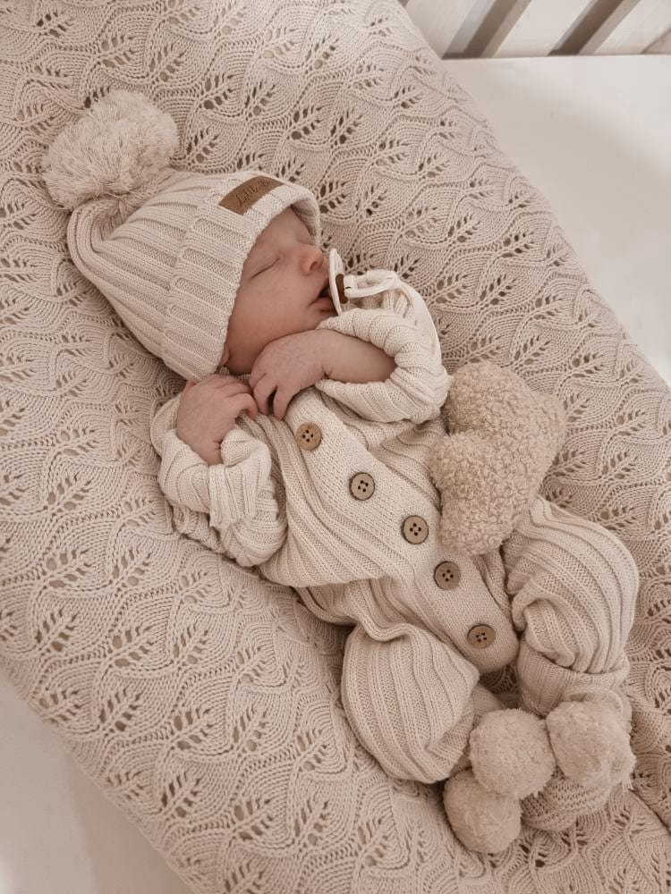 Knitted Cotton Ribbed Romper - Honey Milk