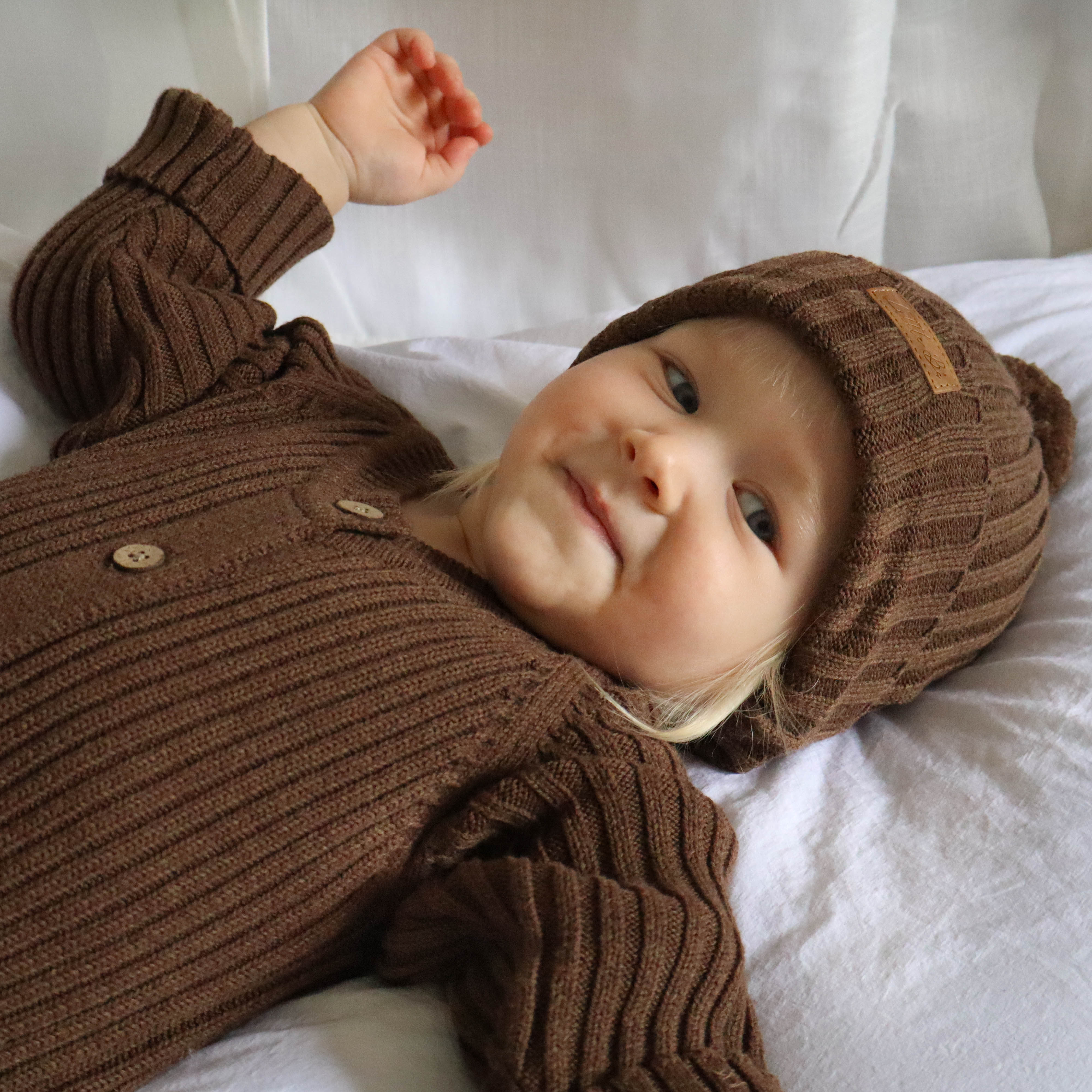 Knitted Cotton Ribbed Romper - Chocolate