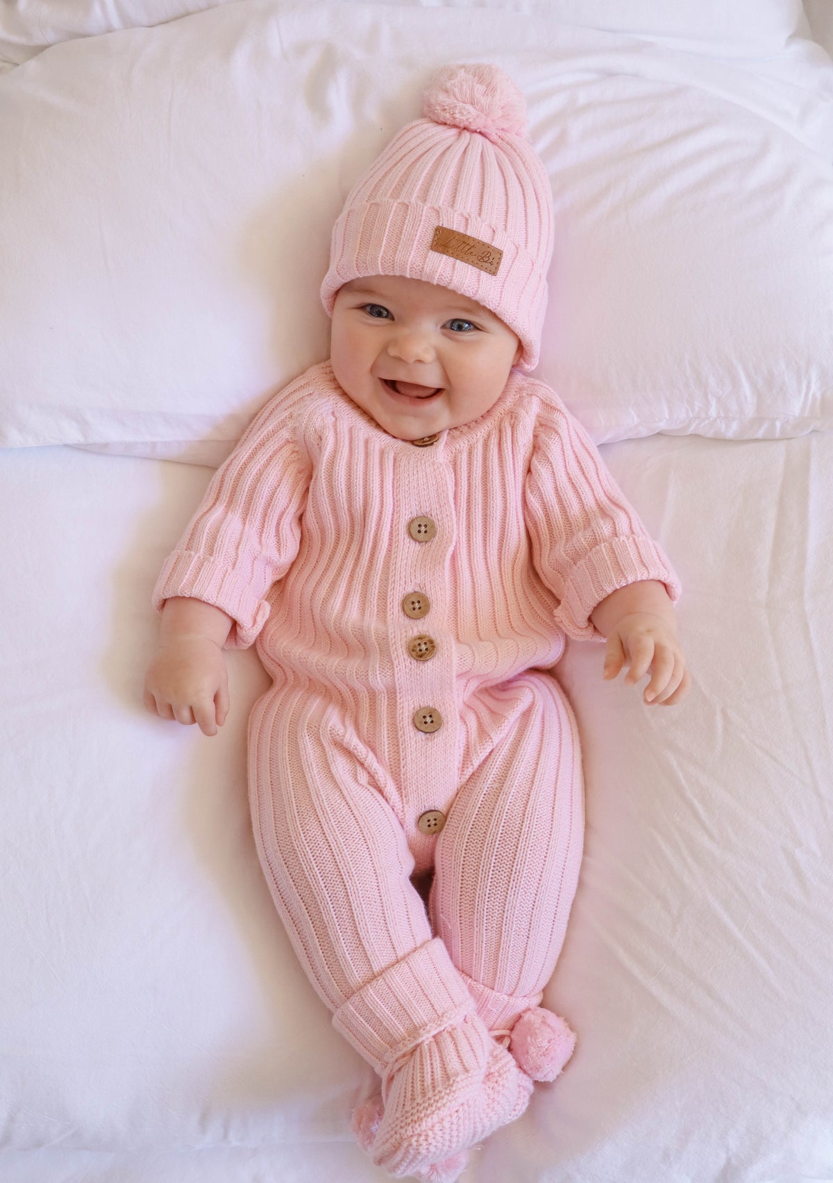 Knitted Cotton Ribbed Romper - Pink