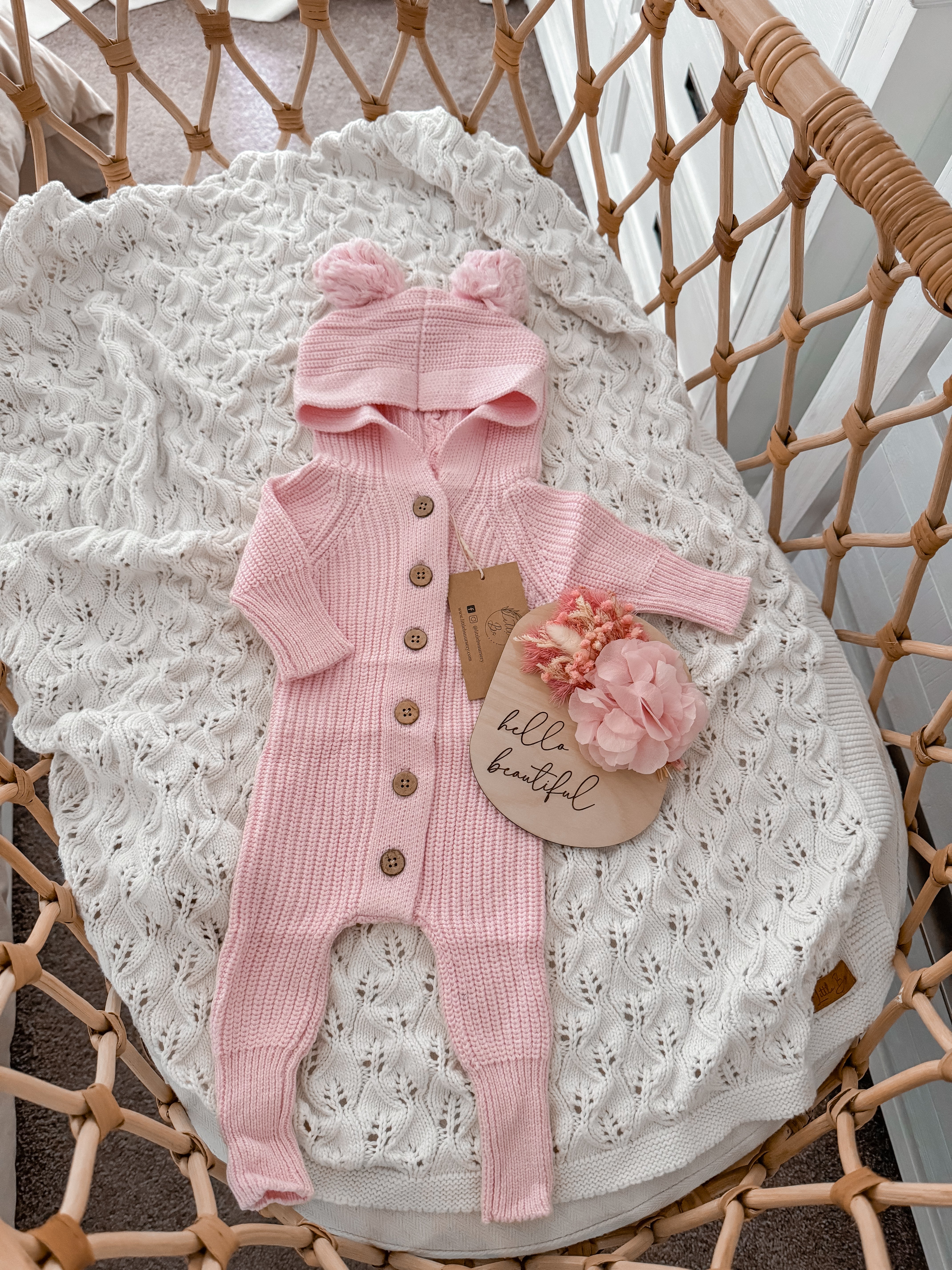 Knitted Cotton Classic Hoodie - Pink