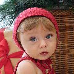 Knitted Cotton Woodlands Bonnet - Red