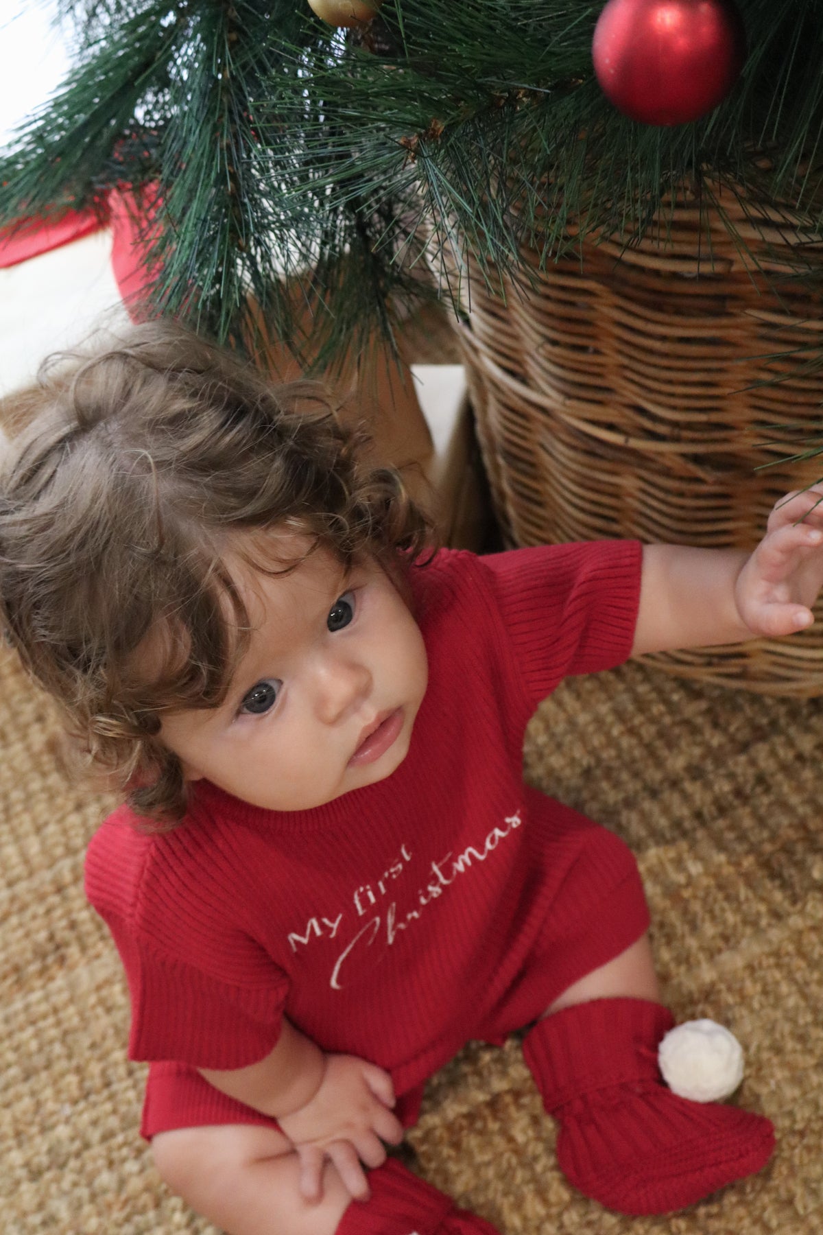 My First Christmas - Fine Rib Shirt and Shorts Set - Red