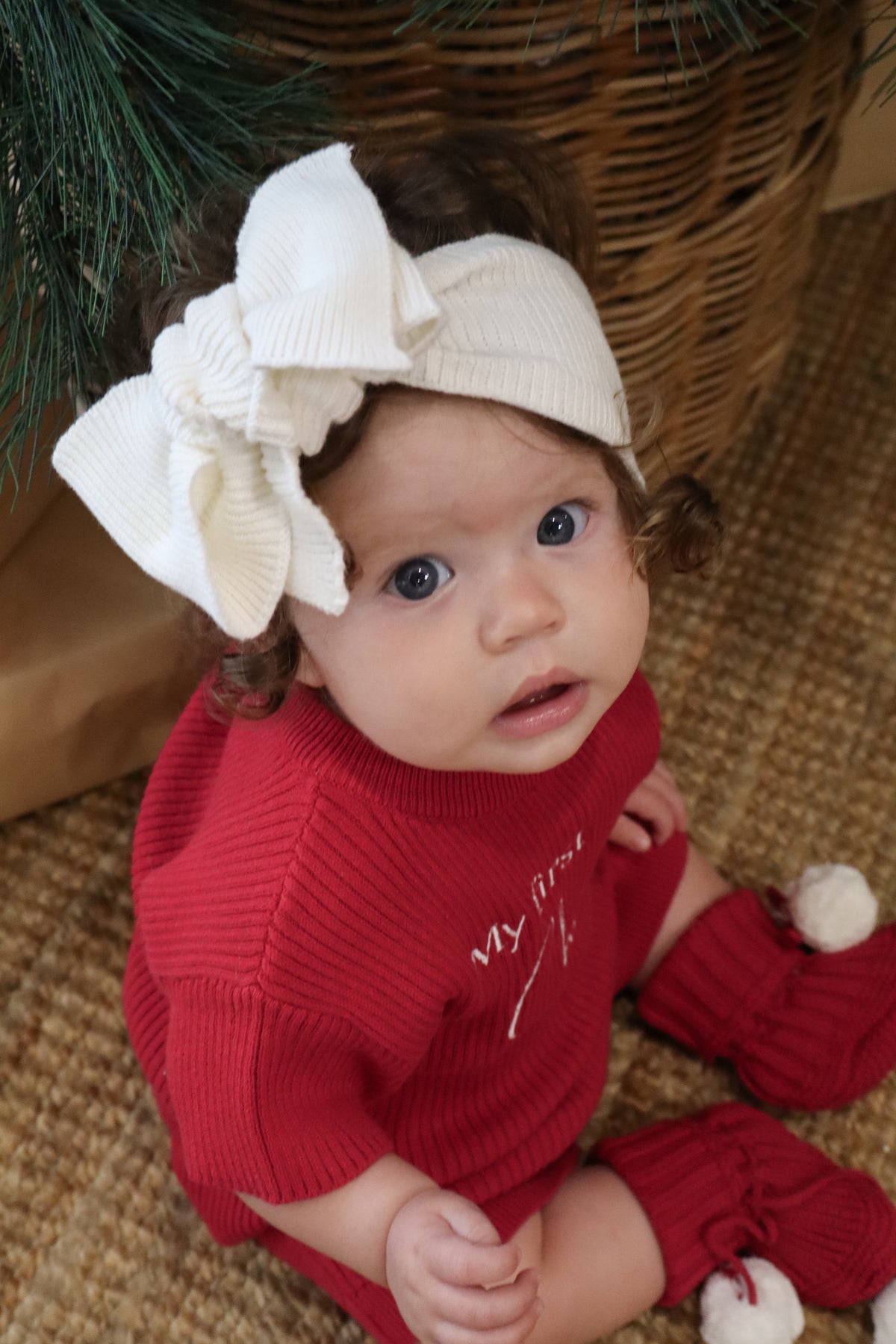 Knitted Cotton Fine Rib Bow - Milk