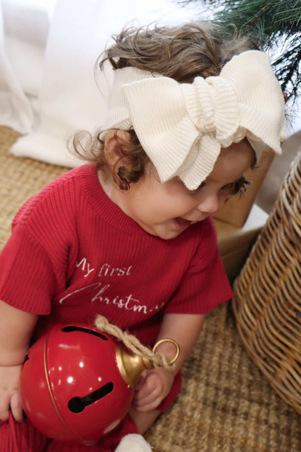 Knitted Cotton Fine Rib Bow - Milk