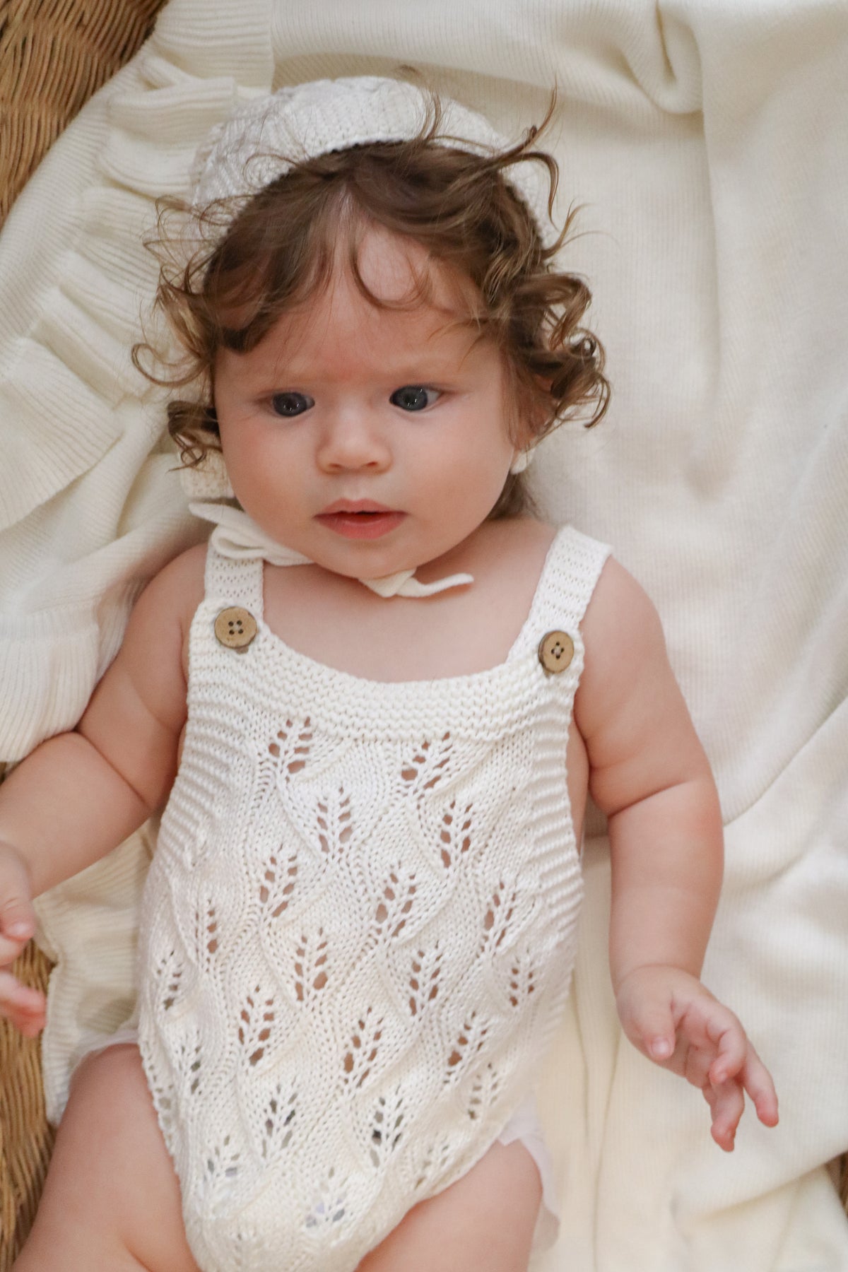 Knitted Cotton Sleeveless Woodlands Romper - Milk