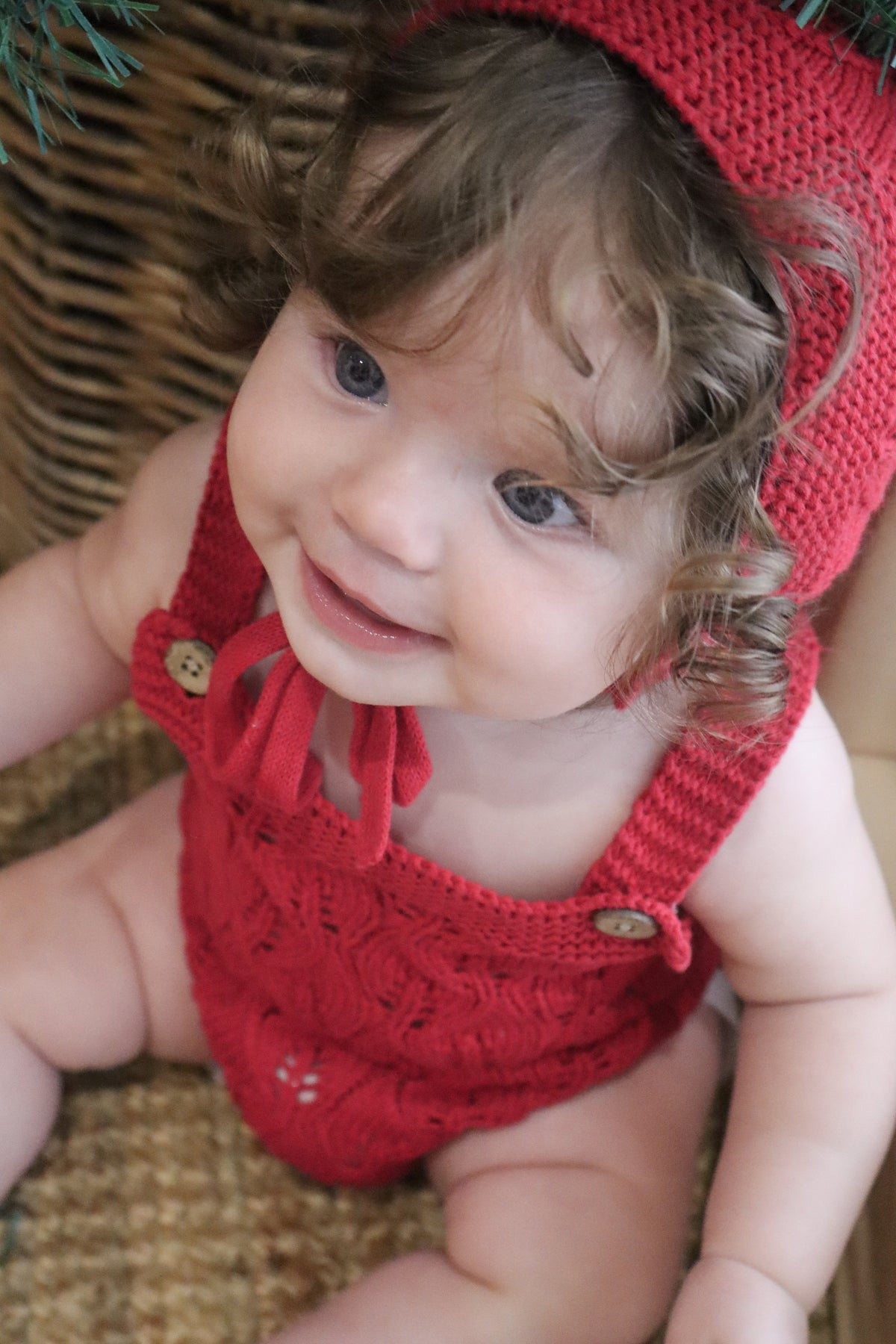 Knitted Cotton Woodlands Bonnet - Red