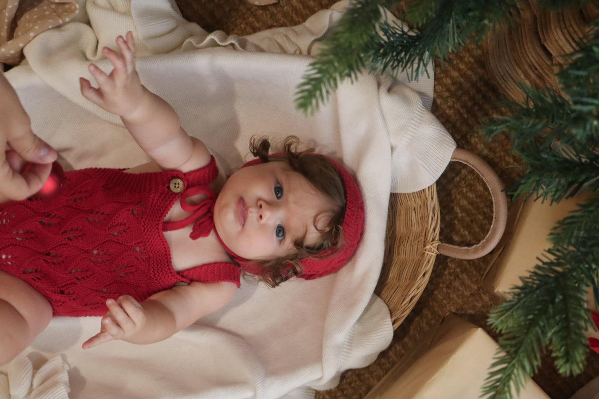 Knitted Cotton Sleeveless Woodlands Romper - Red