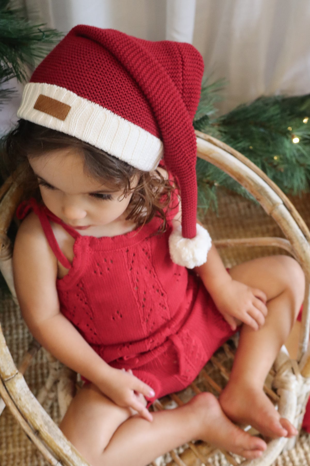 Knitted Cotton Pointelle Set – Red