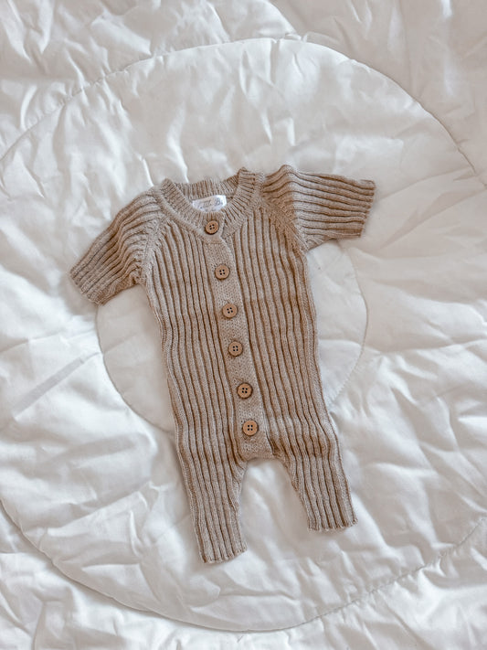 Knitted Newborn Romper Short Sleeve Oak