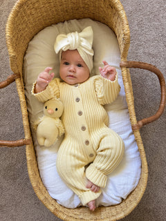 Knitted Cotton Ribbed Romper - Yellow
