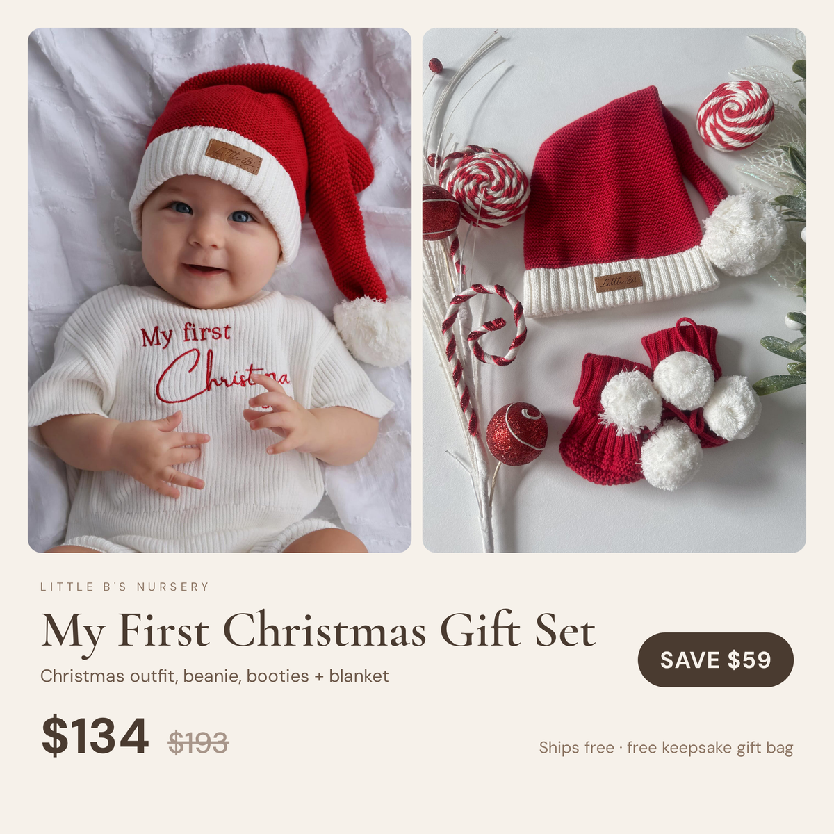 First Christmas Gift Set | Shirt & Shorts, Beanie, Booties & Blanket - bundle overview