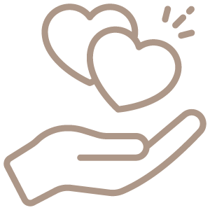 Hand holding two hearts graphic